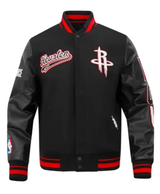 Houston Rockets Script Tail Classic Rib Black Varsity Jacket