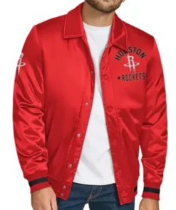 Houston Rockets Stitch Applique Red Varsity Jacket