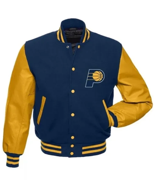 Indiana Pacers Blue And Yellow Letterman Varsity Jacket