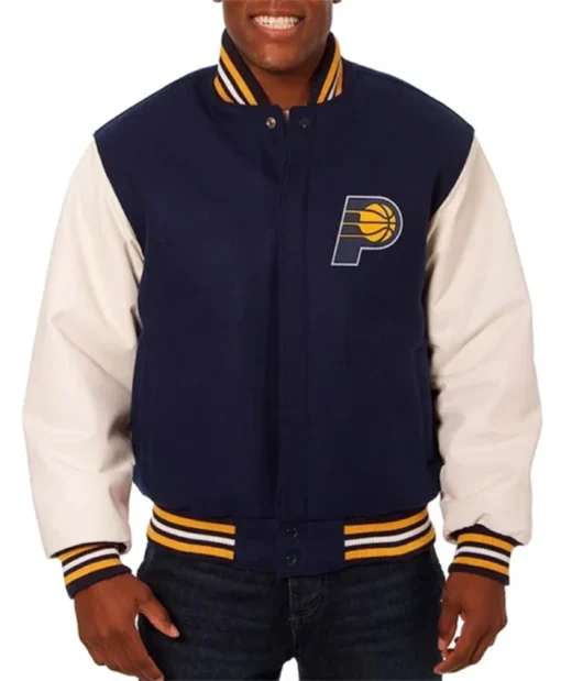 Indiana Pacers Navy Blue And White Varsity Jacket