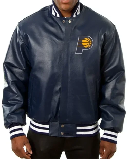 Indiana Pacers Navy Leather Varsity Jacket