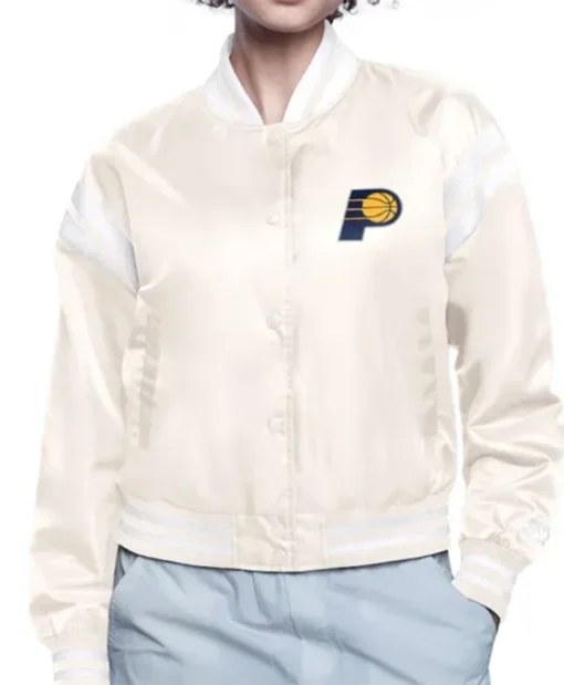 Indiana Pacers Printed Logo Beige Varsity Jacket