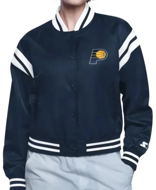 Indiana Pacers Printed Logo Navy Blue Varsity Jacket