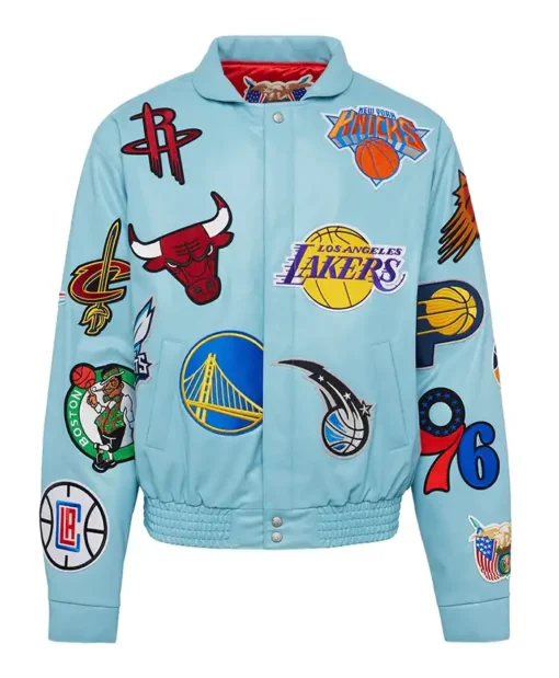 Jeff Hamilton NBA Teams Collage Aqua Blue Leather Jacket