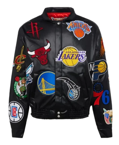 Jeff Hamilton NBA Teams Collage Black Leather Jacket
