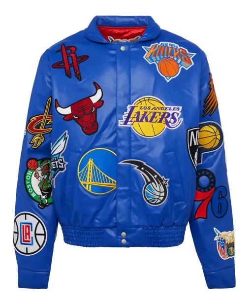 Jeff Hamilton NBA Teams Collage Blue Leather Jacket