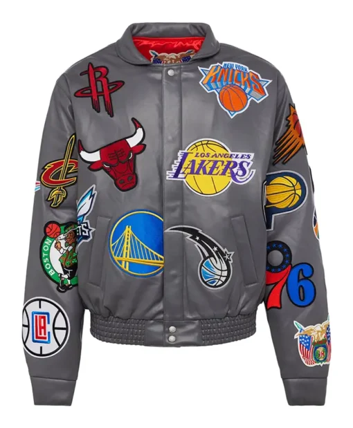 Jeff Hamilton NBA Teams Collage Grey Leather Jacket