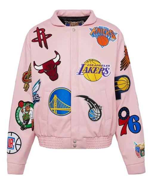 Jeff Hamilton NBA Teams Collage Pink Leather Jacket