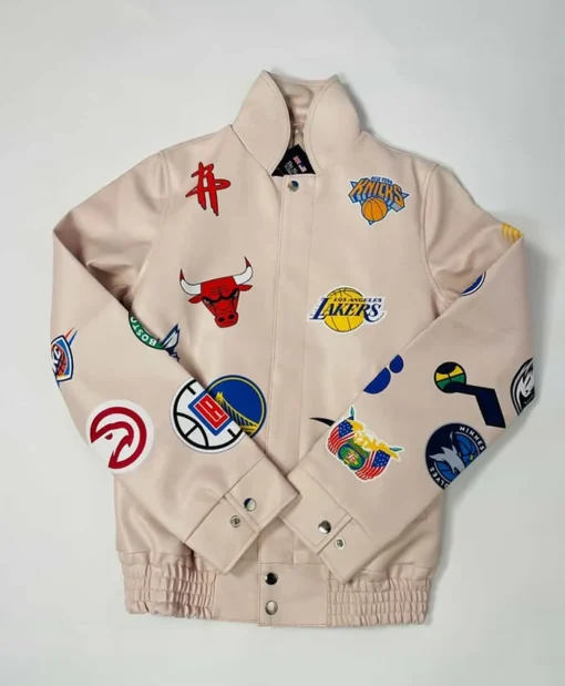 Jeff Hamilton NBA Teams Collage White Leather Jacket