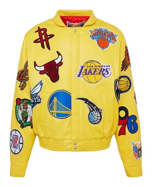 Jeff Hamilton NBA Teams Collage Yellow Leather Jacket