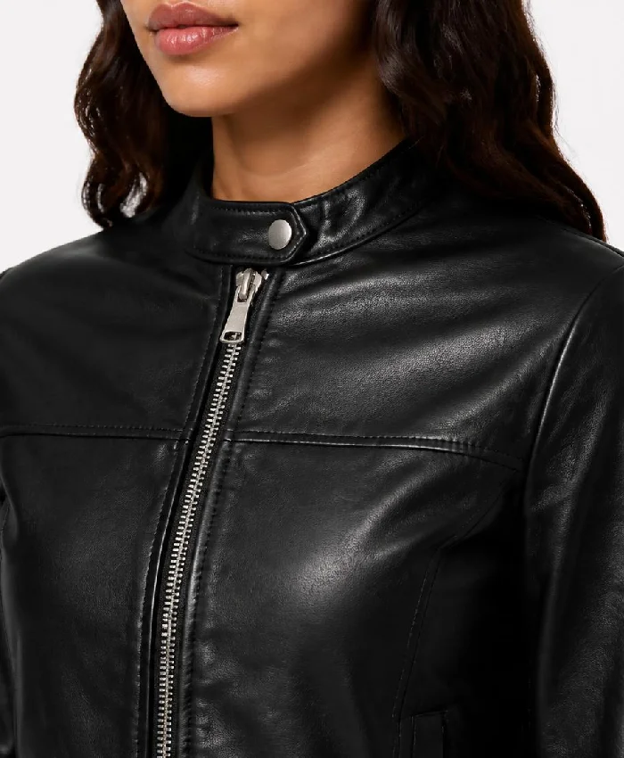 Like Black Leather Moto Jacket For Women