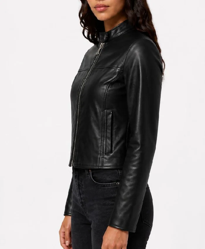 Like Black Leather Moto Jacket For Womens