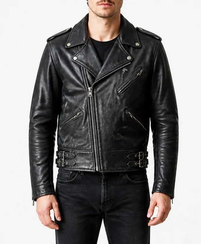 Mascot Black Biker Leather Jacket For Men