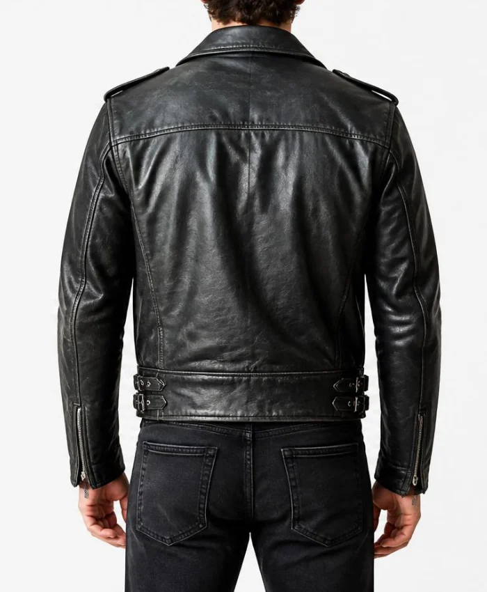Mascot Black Biker Leather Jacket For Mens