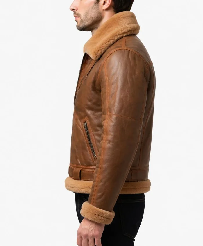 Men Brown B3 Shearling Leather Jacket