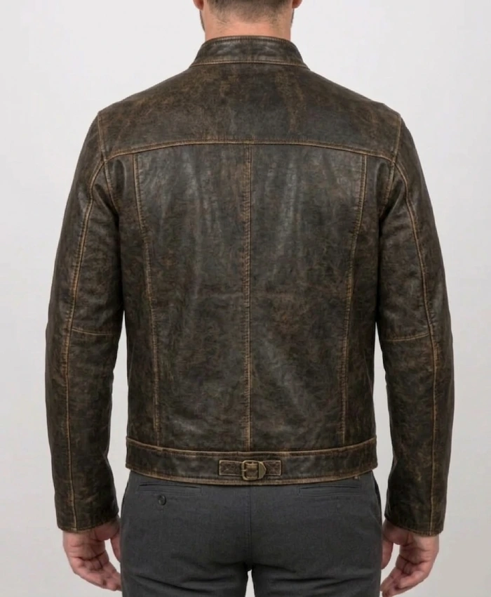 Shop Distressed Leather Brown Jacket