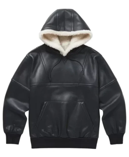 Men Franco Black Leather Hoodie