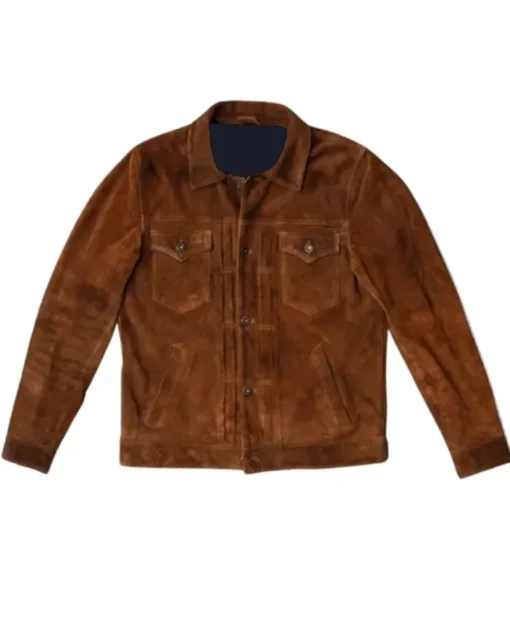 Men Slim-Fit Brown Suede Leather Jacket