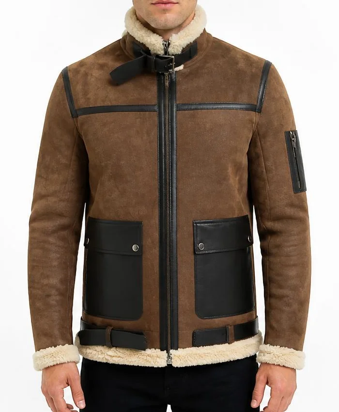 Mens Aviator Bomber Shearling Leather Jacket