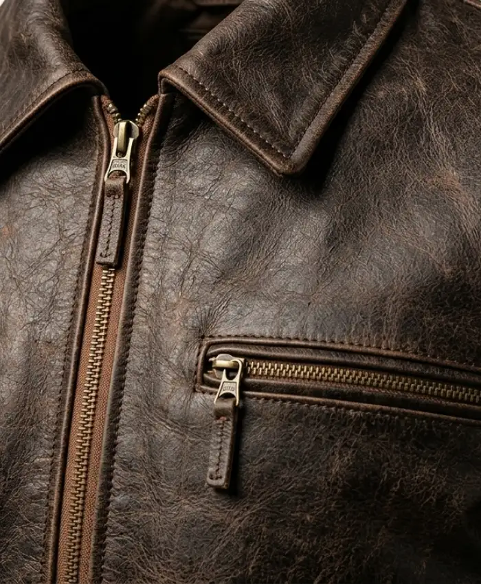 Brown Distressed Leather Jacket for men
