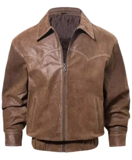 Men’s Brown Leather Bomber Jacket
