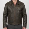 Mens Brown Leather Distressed Jacket for sale