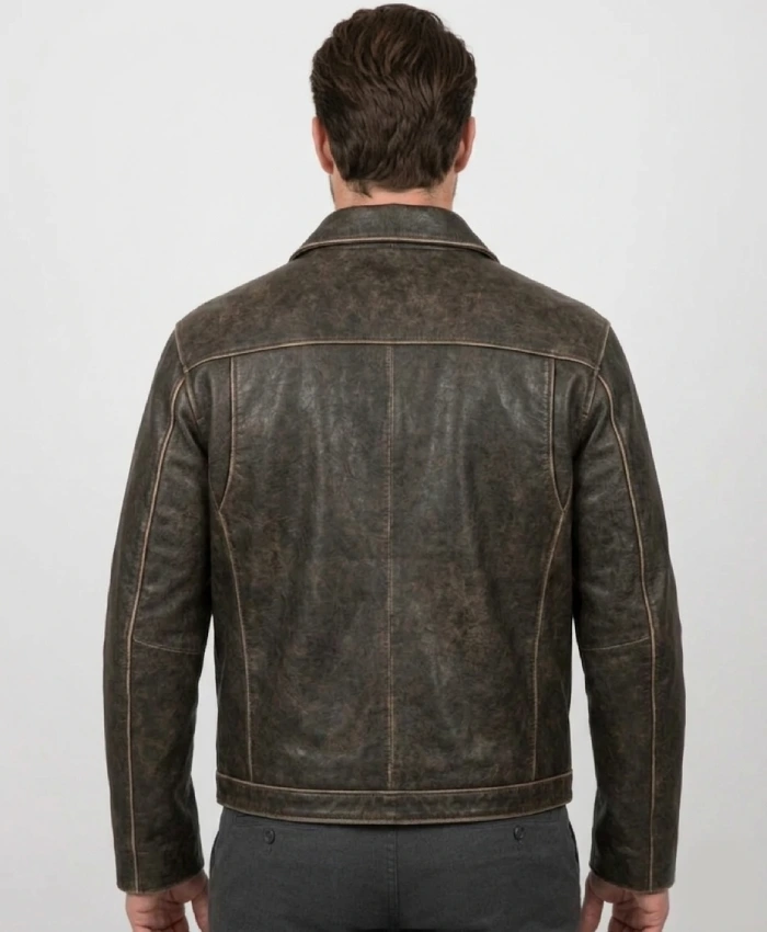 Mens Brown Leather Distressed Jacket