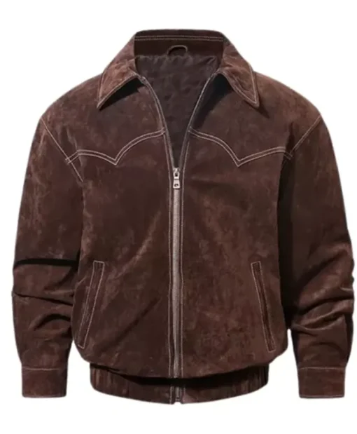 Men's Brown Suede Leather Bomber Jacket