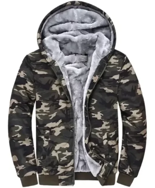 Men’s Camo Full-Zip Fleece Hooded Jacket