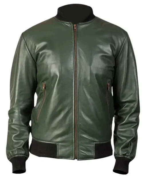 Men’s Casual Bomber Green Leather Jacket