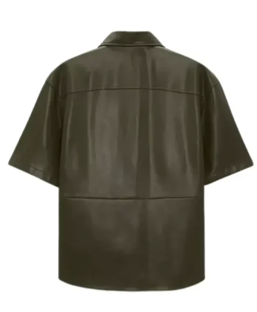 Men’s Dark Green Half-Sleeves Leather Shirt