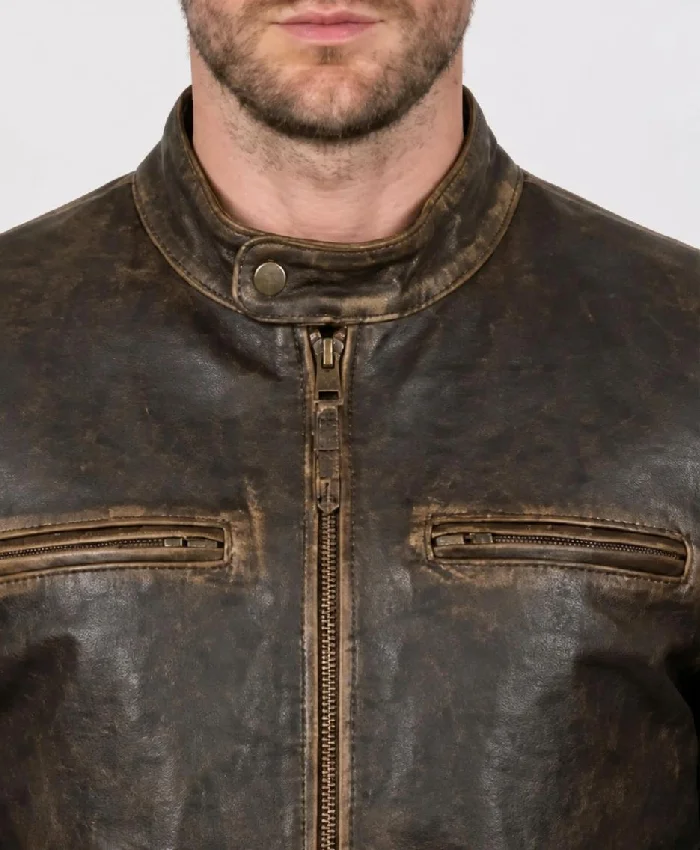 Mens Distressed Brown Leather Jacket