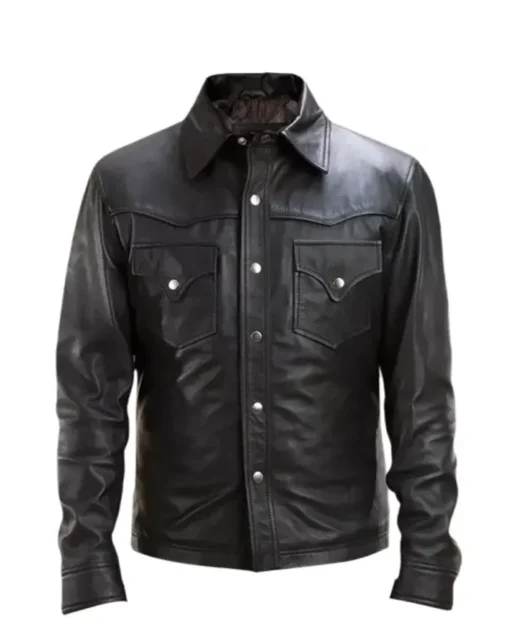 Mens Genuine Black Leather Shirt