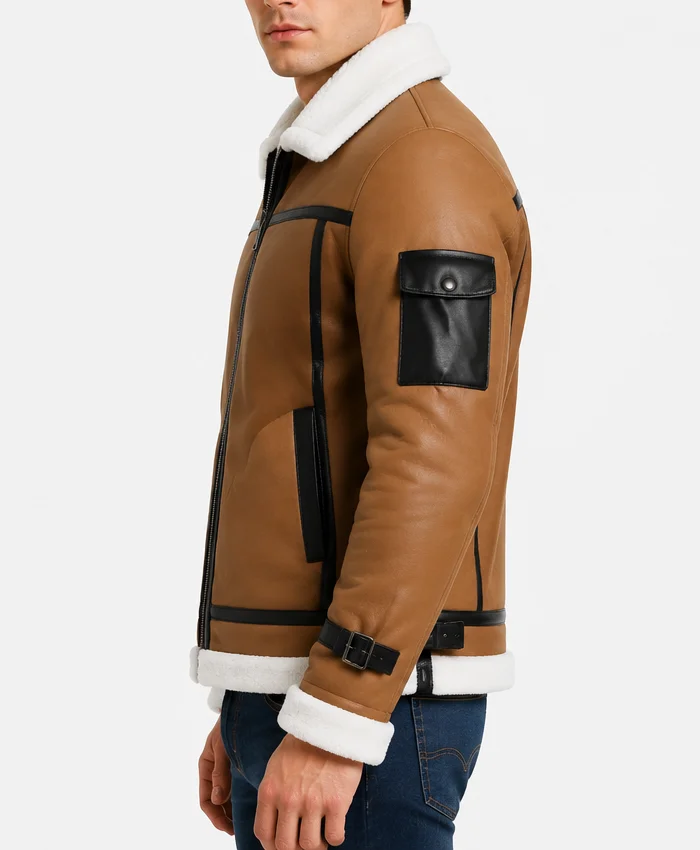 Men’s Shearling Leather Jacket For Brown
