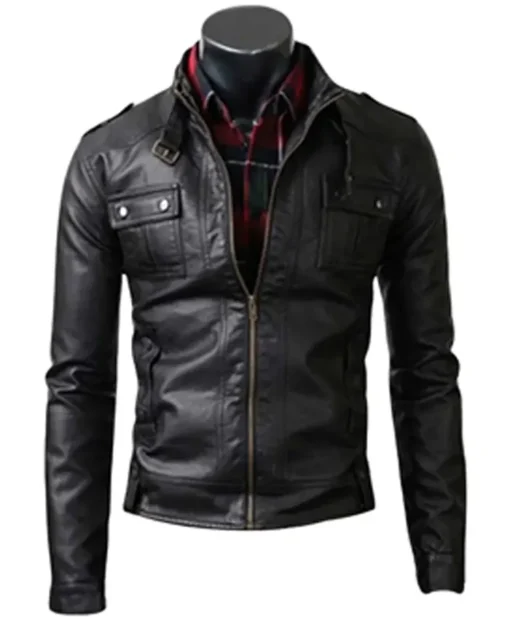 Men’s Slim-Fit Casual Black Leather Jacket