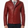 Mens Slim Fit Casual Maroon Leather Jacket