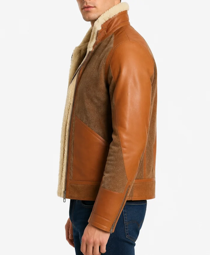 Men's Warm Pilot Winter Shearling Leather Jacket For Brown