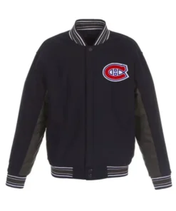 Montreal Canadiens Accent Navy Blue And Charcoal Varsity Jacket