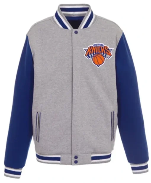 NY Knicks Grey And Royal Varsity Jacket