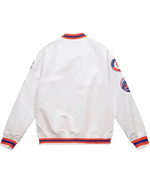 NY Mets City Collection Satin White Varsity Jacket