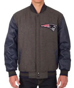 New England Patriots American Team Charcoal And Blue Varsity Jacket