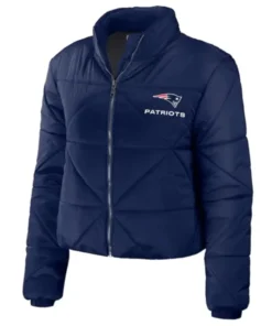 New England Patriots Blue Puffer Cropped Jacket