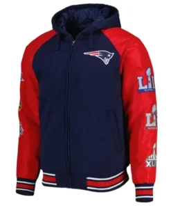 New England Patriots Defender Royal Hooded Bomber Jacket