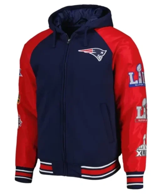 New England Patriots Defender Royal Hooded Bomber Jacket