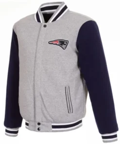 New England Patriots Grey And Navy Blue Varsity Jacket