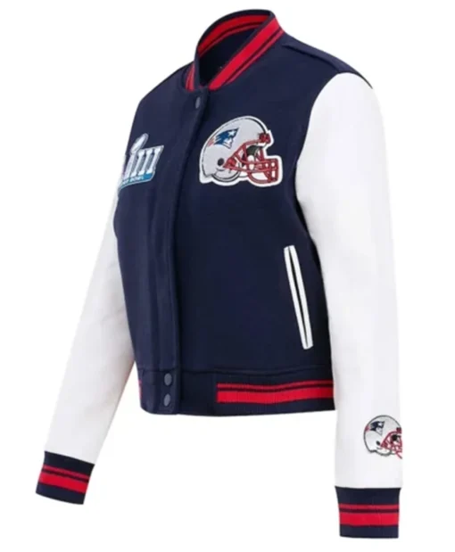 New England Patriots Mash Up Navy Blue And White Varsity Jacket