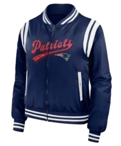 New England Patriots Navy Blue And White Bomber Jacket