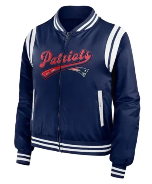 New England Patriots Navy Blue And White Bomber Jacket