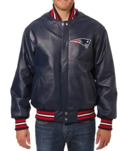 New England Patriots Navy Varsity Leather Jacket