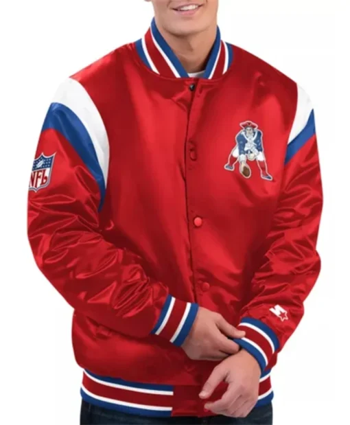 New England Patriots Shutout Throwback Red Varsity Jacket